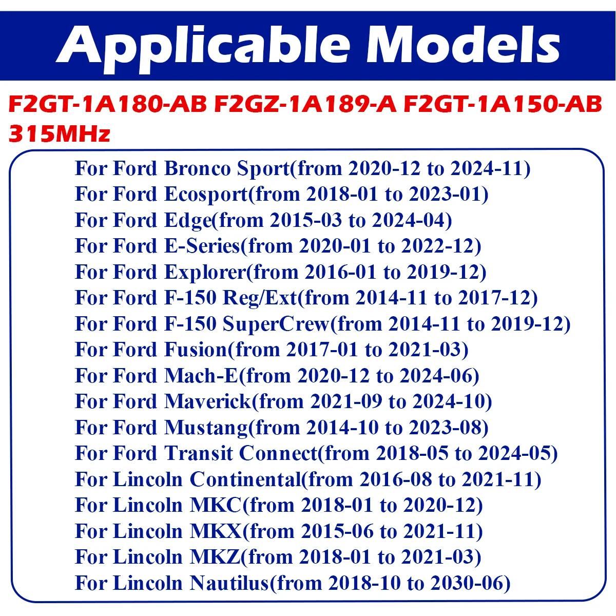 Sensor de pressão dos pneus Ford Ecosport Edge Explorer Fiesta Focus IV Mondeo Ranger Transit, TPMS, F2GT-1A180-AB, F2GT-1A180-DD