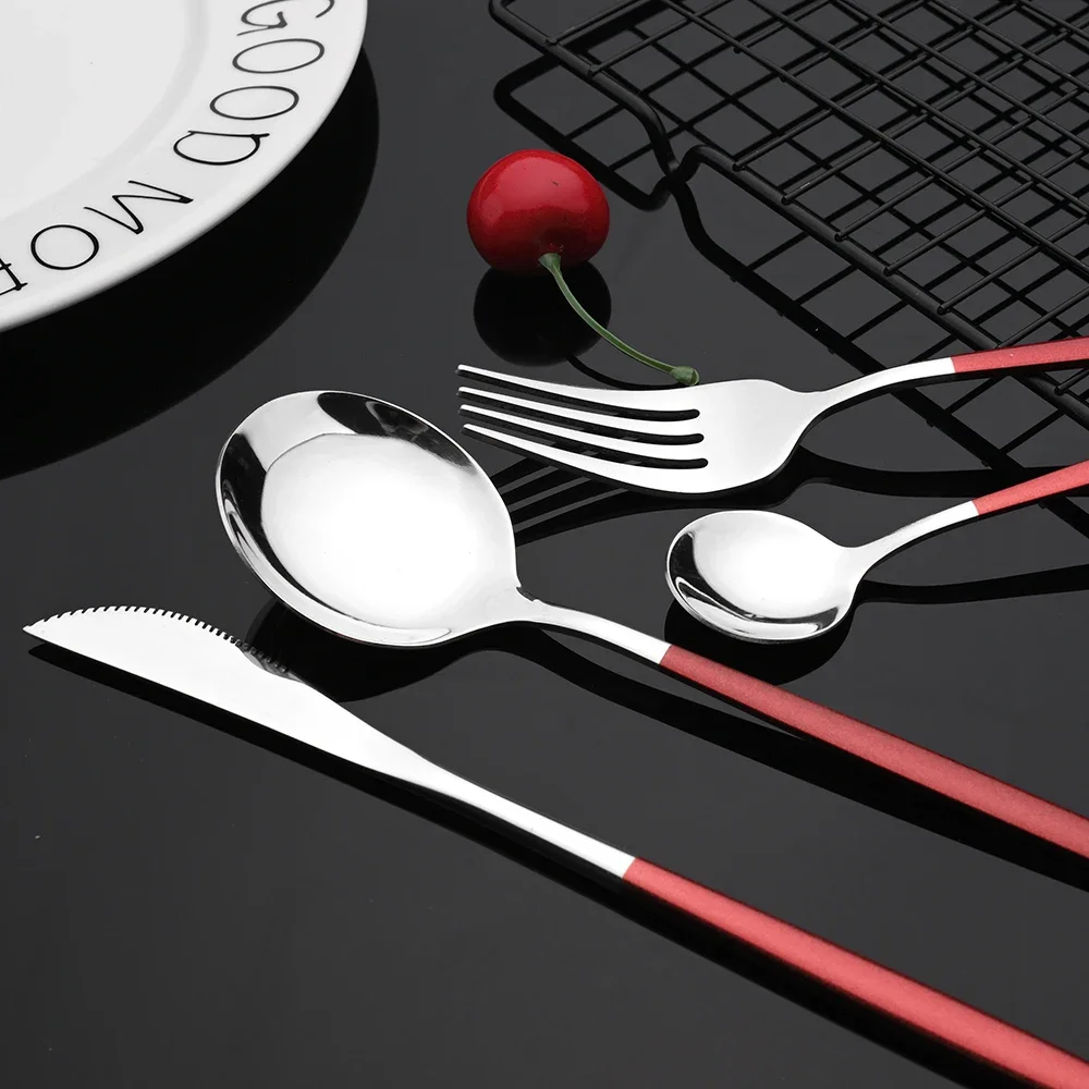 16Pcs Green Silver Dinnerware Set Knife Fork Coffee Spoon Cutlery Set Stainless Steel Tableware Western Home Kitchen Flatware