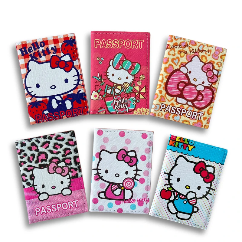 Cartoon HELLO KITTY Travel Passport Cover Wallet Unisex Business Multifunction Credit Card Purse Women\'s Organizer Passport Case