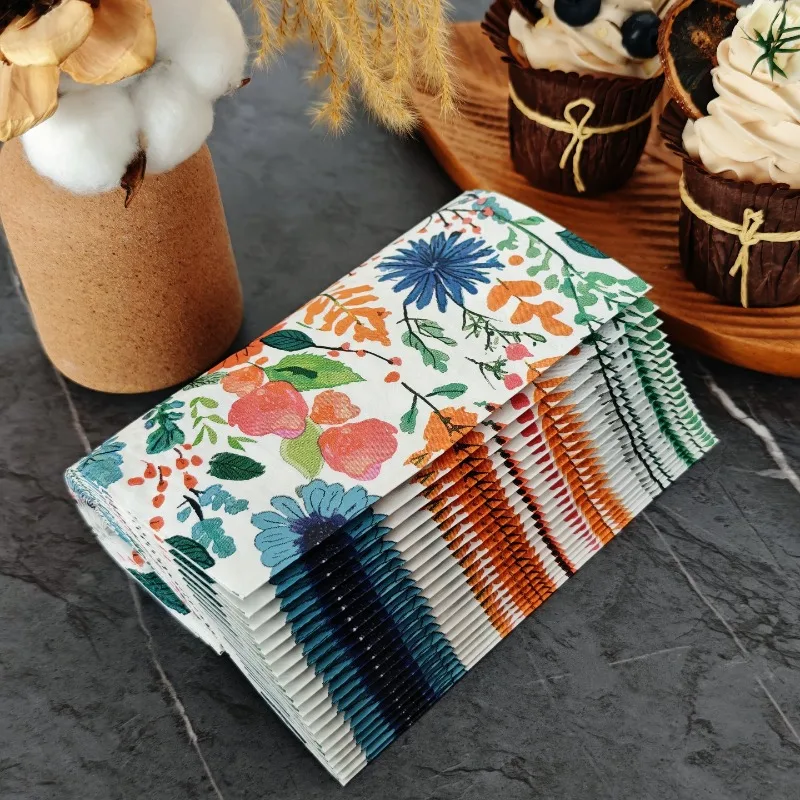 10/20 قطعة 33 سنتيمتر 2 طبقة رومانسية الريف نمط وجبة المناشف الزهور الملونة ، أوراق ، المطبوعة مناشف الحفلات DIY Decoupage ورقة #5