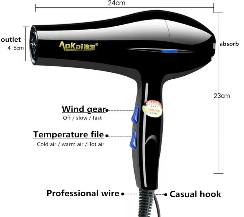 220V Hair Dryer Professional 2200W Gear Strong Power Blow Hair Dryer Brush For Hairdressing Barber Salon Tools Hair Dryer Fan