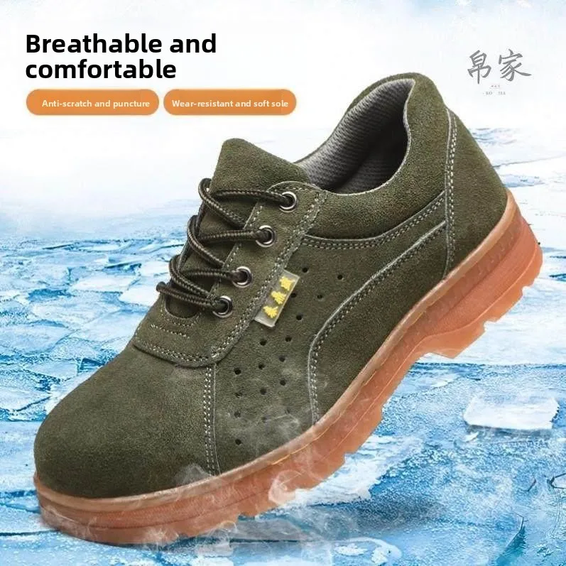 Leather Work Shoes Steel Toe Anti Crush And Piercing Lightweight Breathable Wear Resistant Men's Safety Shoes Reflective Func...