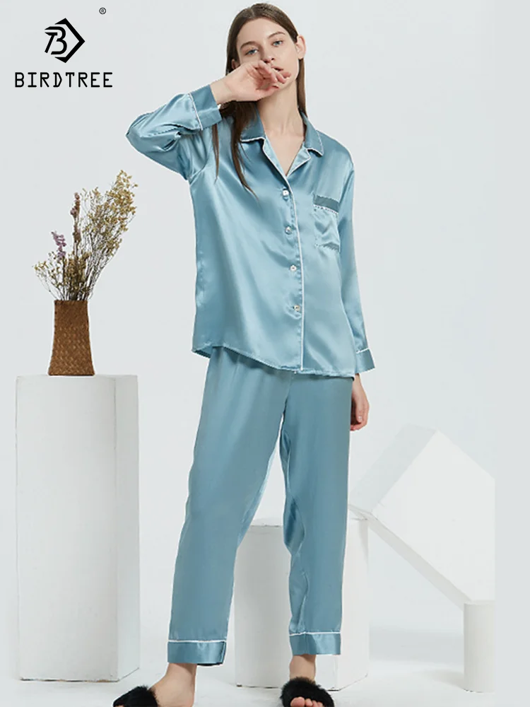 100% Real Silk Women\'s 16 Momme Pajama Set Summer Thin Sleepwear Nightgown P31008Z