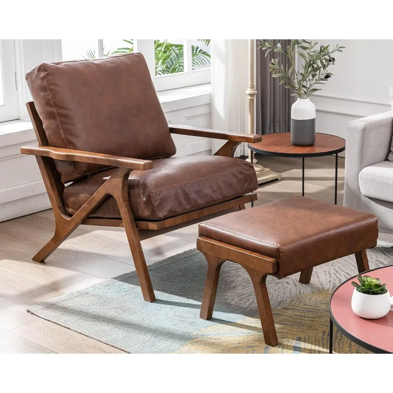 كرسي حديث لمنتصف القرن مع مسند، كرسي بذراعين لغرفة المعيشة منجد من مادة البولي يوريثان ومجموعة عثمانية، مقعد عريض 23 بوصة