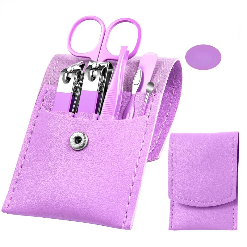 7Pcs/set Manicure Set Stainless Steel Nail Art Clipper Cuticle Nipper Scissor Grooming Tools With PU Leather Portable Bag