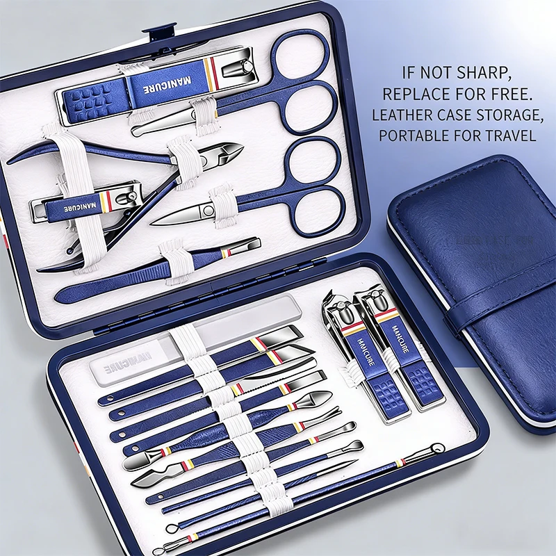 

9/11/13/15PCS German High-end Stainless Steel Nail Clipper Set Anti-Splash Manicure Kit with Portable Leather Case Ideal Gift