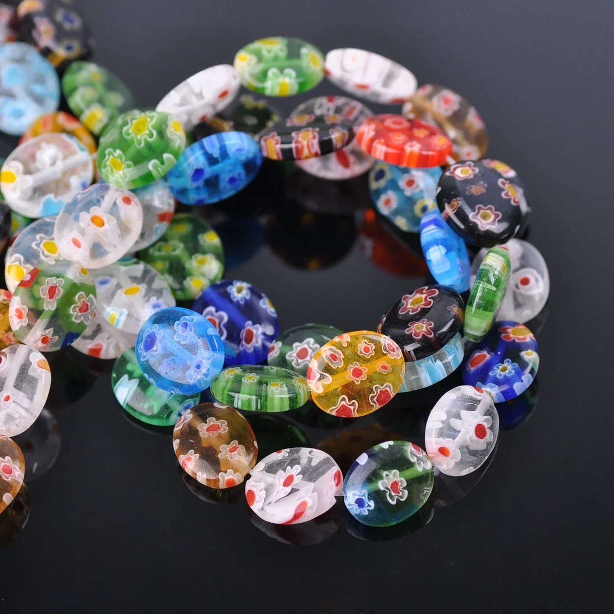 

Random Mixed Flower Patterns Oval Shape 8x10mm 10x12mm Millefiori Glass Lampwork Loose Beads For Jewelry Making DIY Findings