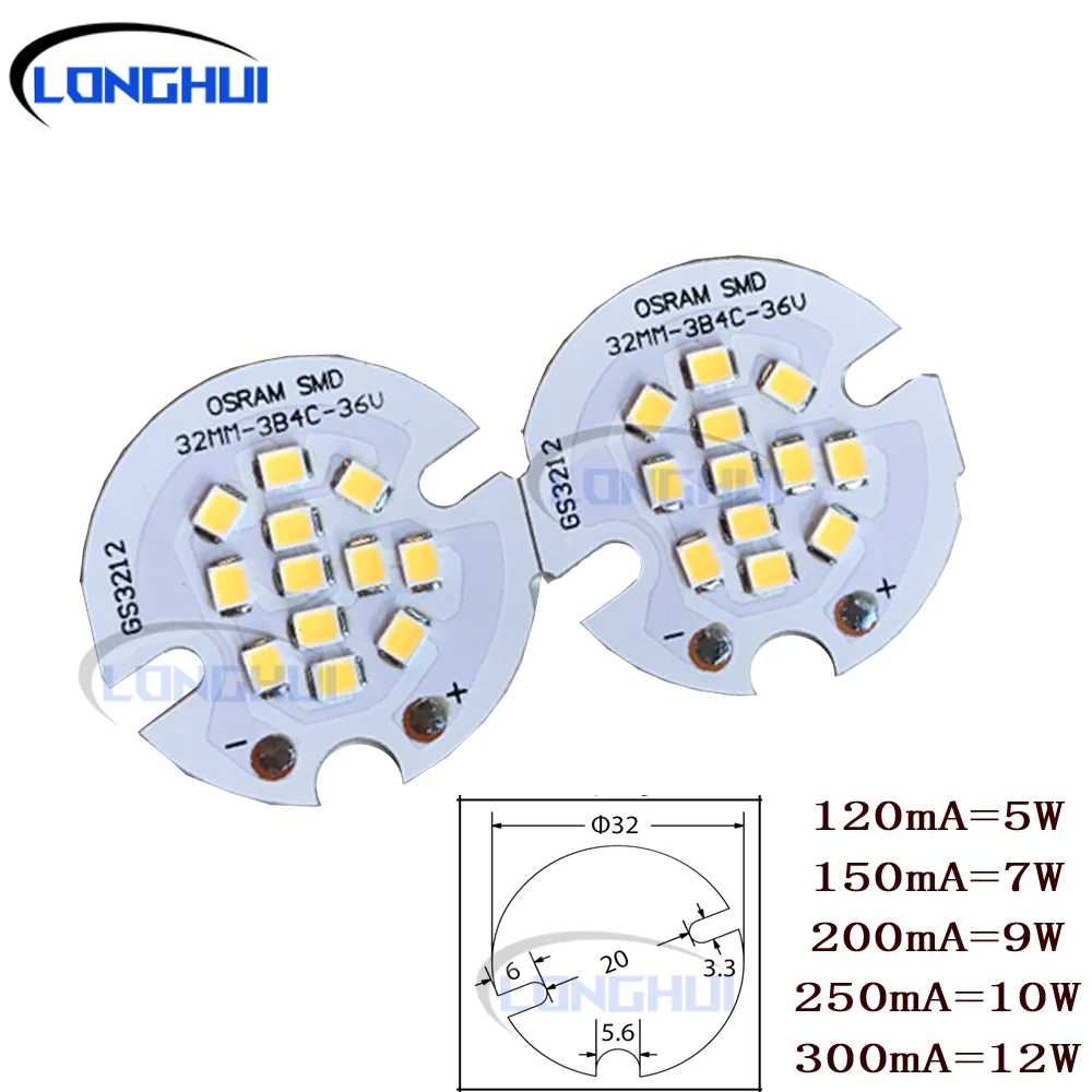 10pcs SMD2835 LED PCB Light Source 5W-12W 36V 32mm 300ma 4C3B White/Natural White/Warm White for LED Bulb