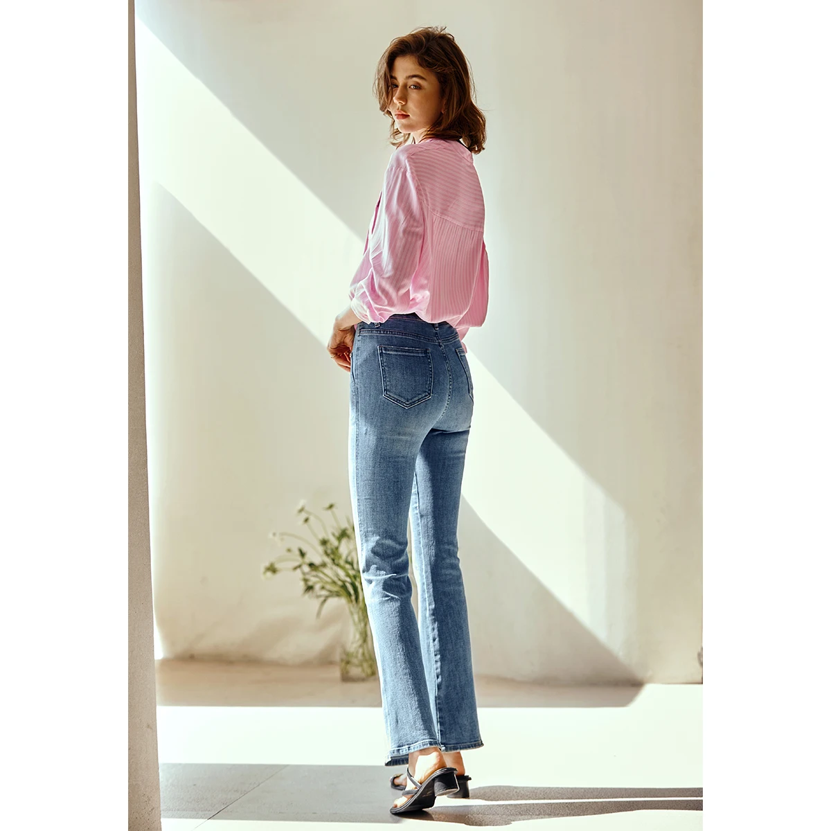 جينز OLrain أنيق متوهج للنساء 2025 سروال دينم عالي الخصر بقصة ضيقة للتنقل بنطلون طويل ملابس نسائية N57CA96689 #5