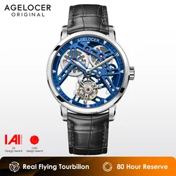 AGELOCER Original Tourbillon Watch Fashion Men's Business Formal Luxury Skeleton Manual Mechanical Watch Birthday Gift for Men