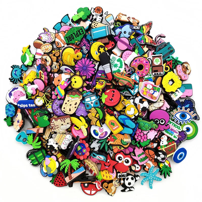 100-500Pcs Random Cartoon Shoe Charms For Clogs Bubble Slides Sandals PVC Shoe Decorations Buckle Accessories For Teens Kids