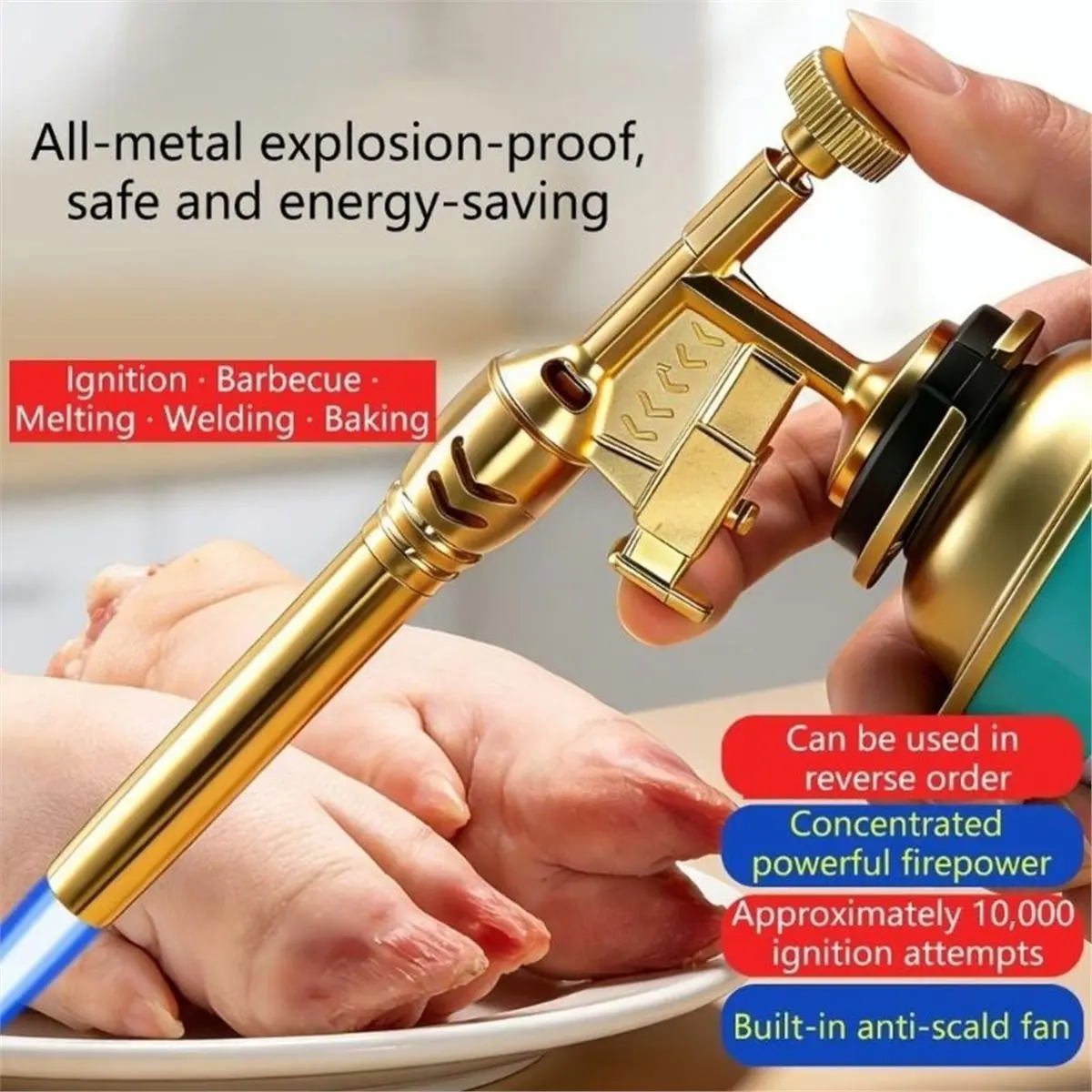 【Newest AT03】Portable Gold Copper Gas Welding Torch High Temperature Flame for BBQ Cooking Brazing