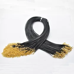 Wholesale 100pcs/lot 1.5mm black Wax Leather cord rope necklaces 45cm with Gold colour Lobster clasp jewelry for diy pendants