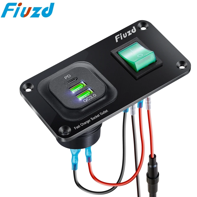 Universal Motorcycle Car Charger LED Light USB TYPE-C Charger Power Socket Cigarette Light for 12V/24V Auto Truck ATV Boat