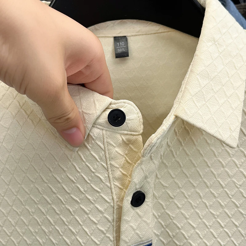 Modisches Herren-Poloshirt für den Herbst, neu, warm, mit Print, originelles, lässiges, einfarbiges Langarm-T-Shirt, bequem für den Alltag, Bürokleidung für Herren. – Detail 12