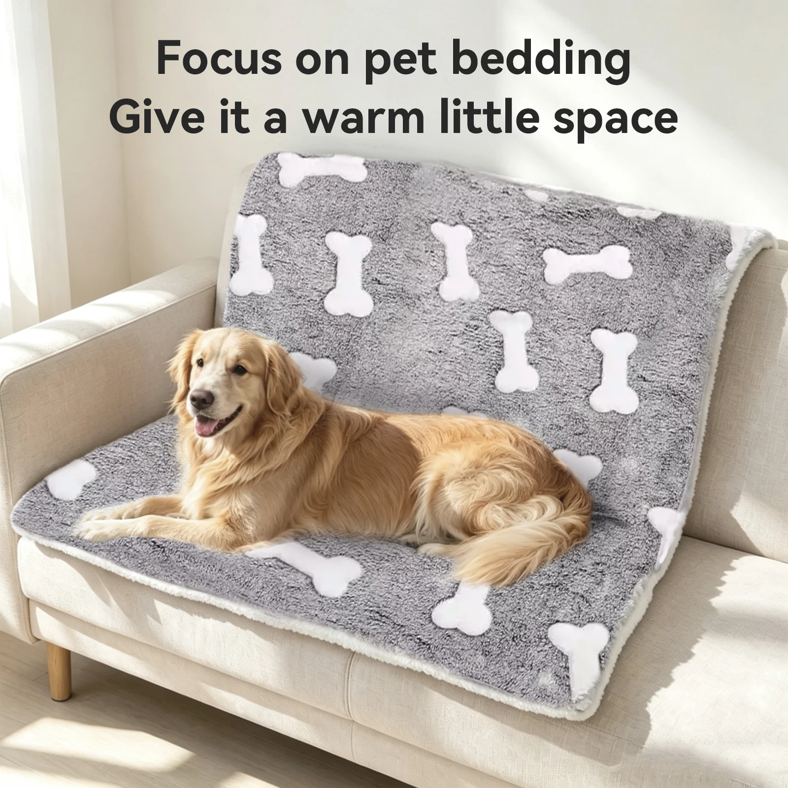 Polyester Pet Mattress, Gray Base with White Bone Pattern, Breathable and Washable, Suitable for Small and Medium-Sized Cats and Dogs for Year-Round Use (Suitable for Active Dogs Like Teddy and Bichon, Not Suitable for Large Dogs).