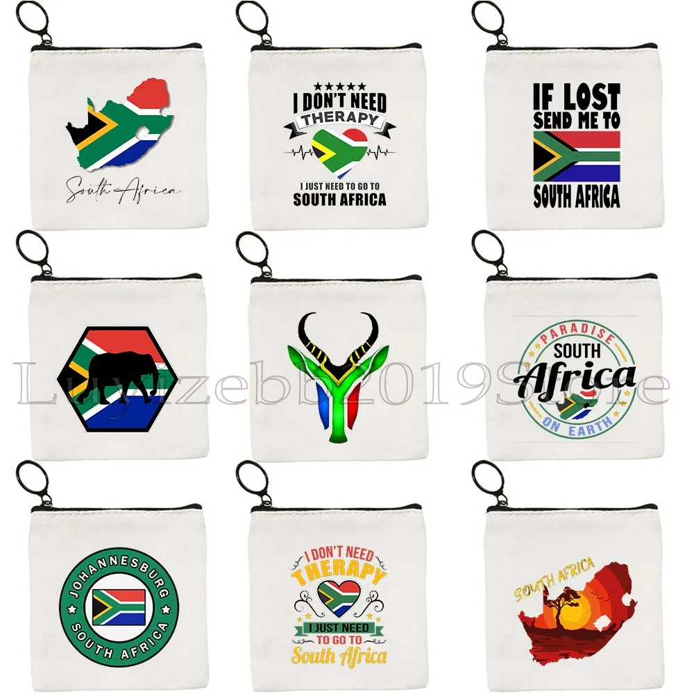 

Arms of South Africa African Flag Country Map Girl Cute Gifts Canvas Coin Purse Canvas Bag Small Square Bag Key Storage Card Bag