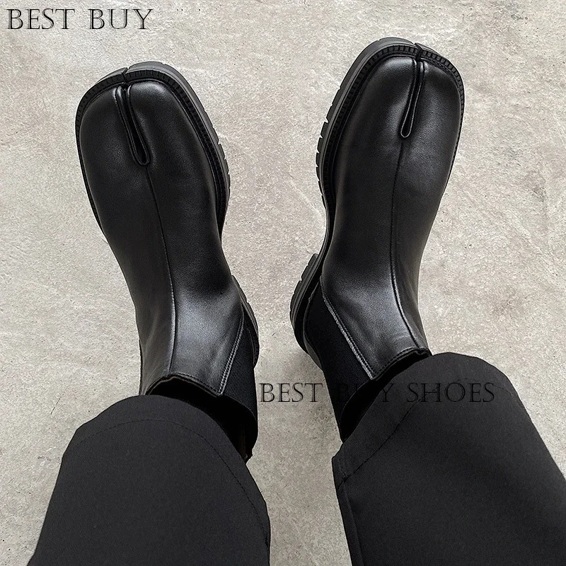 Split toe Men's Black Ankle Boots Autumn women Winter Boots Outdoor Comfortable High Top Men Casual Tabi Shoes with Classic