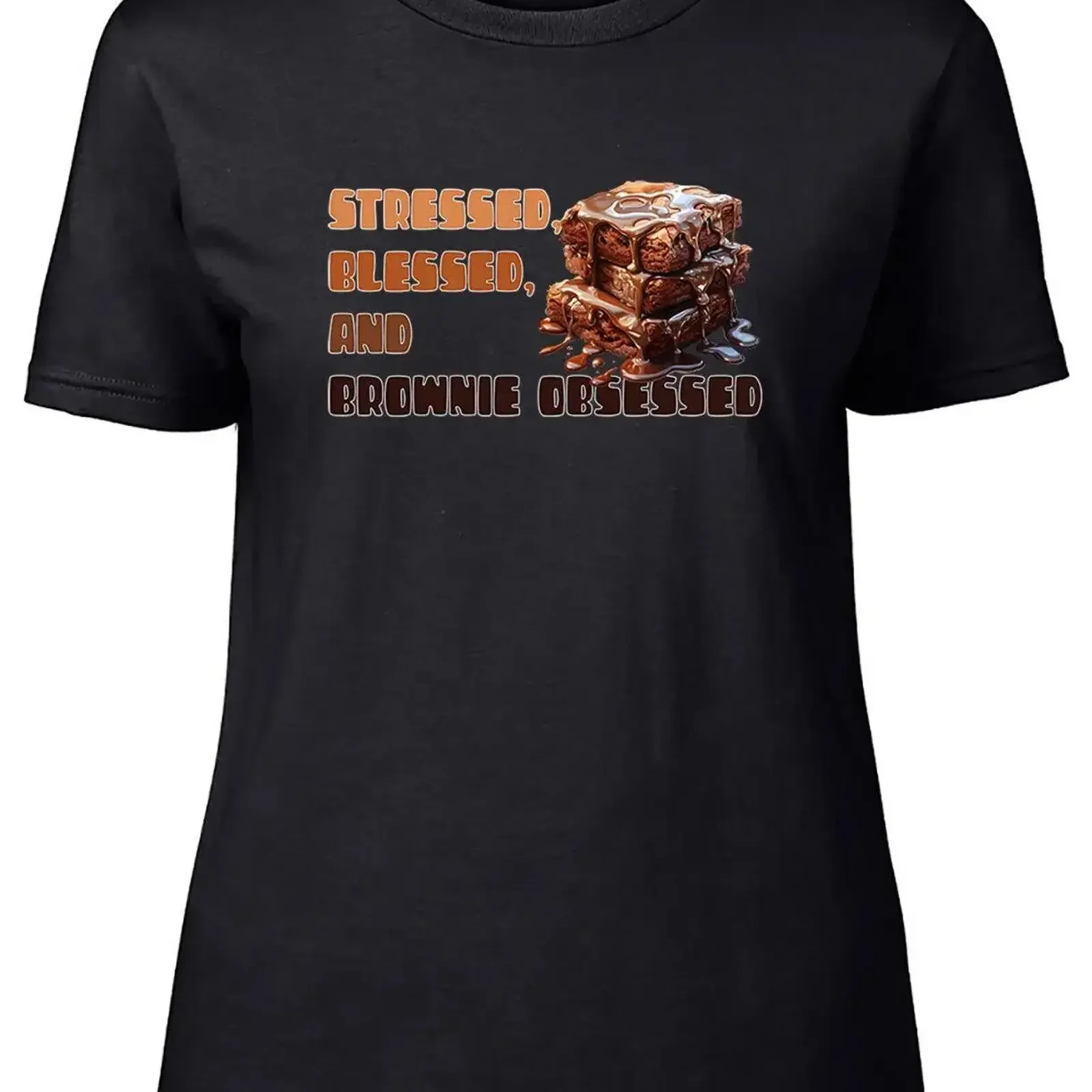 

Stressed Blessed Brownie Obsessed Womens T Shirt Chocolate Ladies vintage Washed Comfortable homme graphic designer clothes