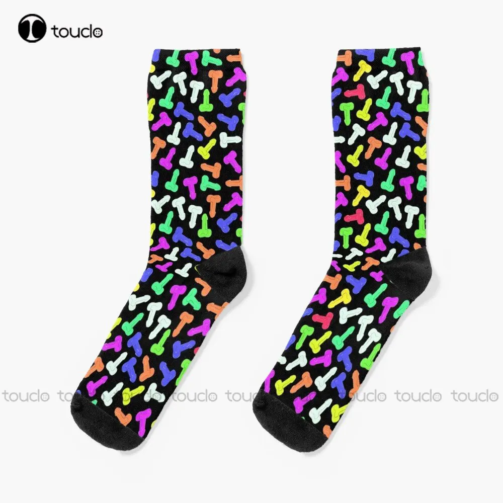 

Multicolored Penises Pattern Socks Purple Socks Personalized Custom Unisex Adult Teen Youth Socks Street Skateboard Socks Funny