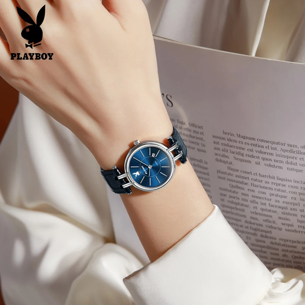 PLAYBOY 3125 Elegance Brand Quartz Movement Watch For Women Small Dial Comfortable Leather Strap 30m Waterproof Watch For Women