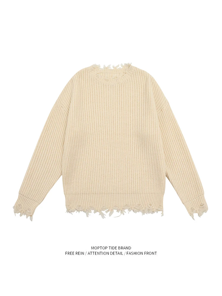 

Винтажный вязаный свитер свободного кроя с круглым вырезом для мужчин и молодежи, повседневный, с длинными рукавами, осенний, цветной