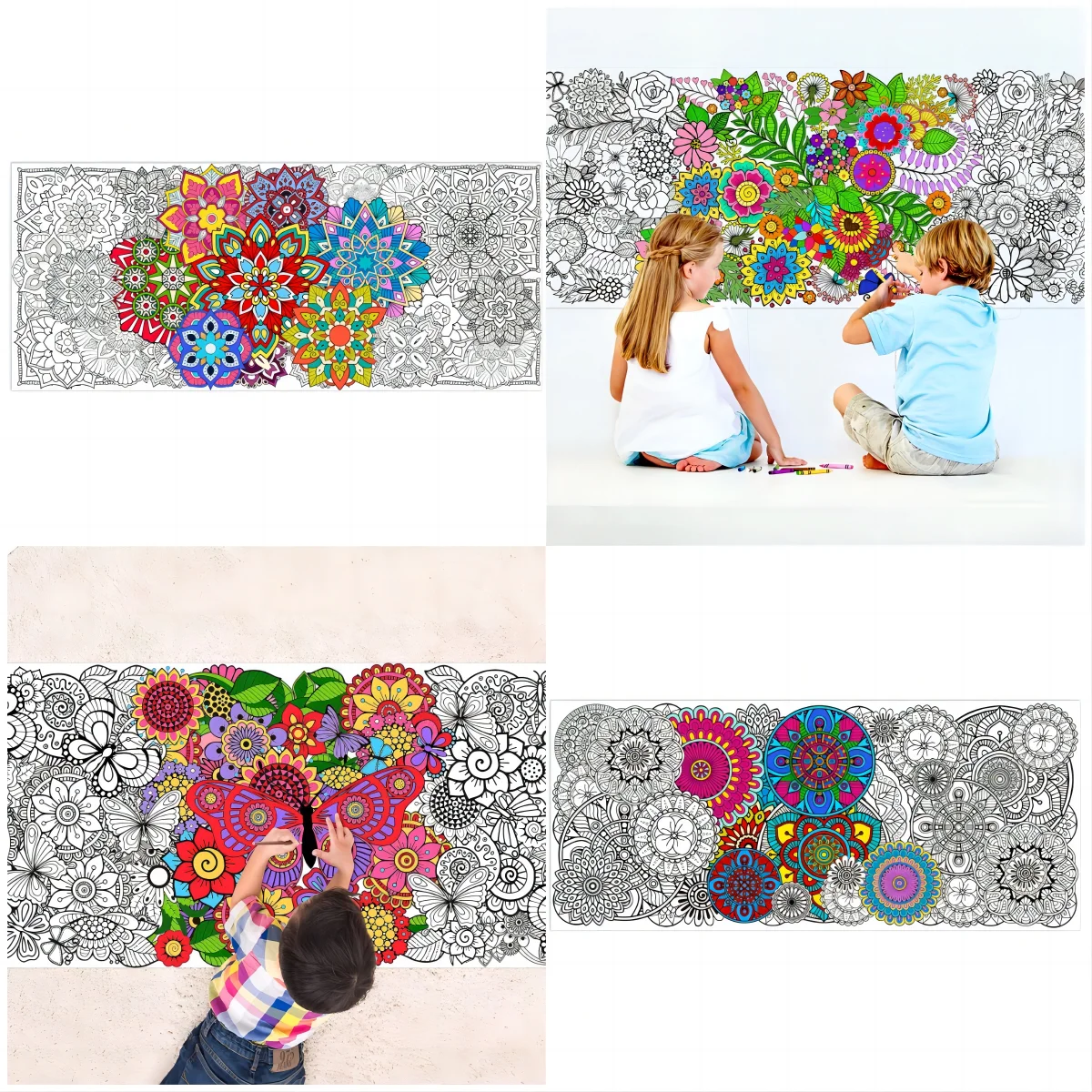 Jumbo Mandala Coloring Poster DIY Fill in Giant Flower Animal Butterfly Color Banner Drawing Craft for Party Activity Supplies