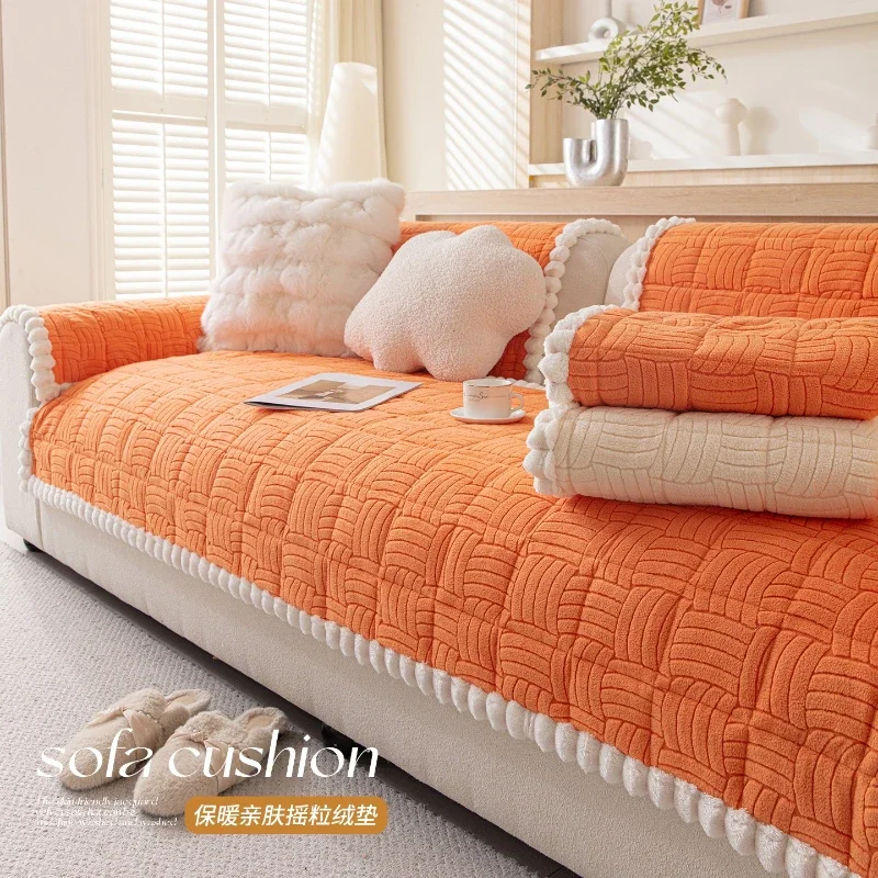 Chinese Style Solid Color Jacquard Textured Sofa Cover Cat Scratch Resistant Couch Pad Towel Multi-color Optional Pet Friendly