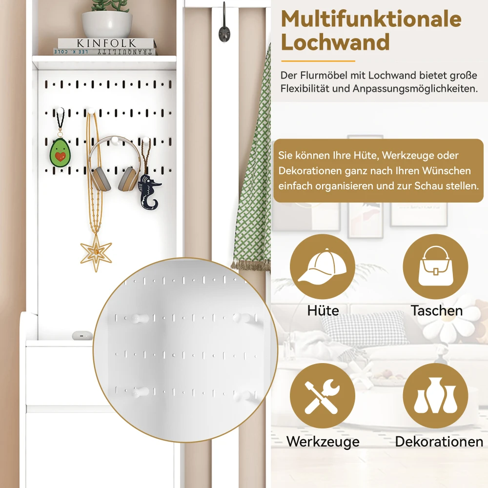 PINGGO Flur-Garderobe mit weicher Polsterung, langer Aufbewahrungsbank, multifunktionaler Schuhschrank für den Eingangsbereich, modernes Design, Plug-in-Schreibtisch – Detail 9