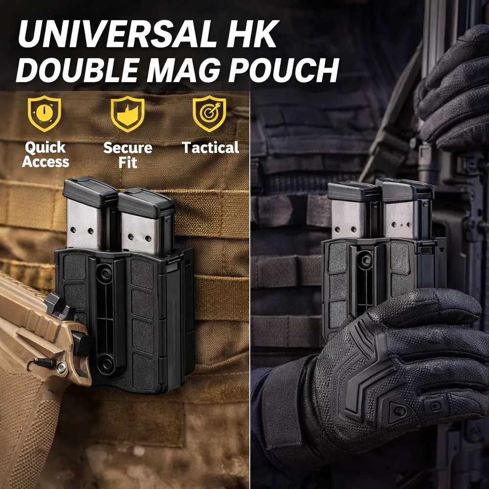 

Universal Double Stack Magazine Pouch Adjustable Retention Fast Draw Design for 9MM/.40/.45 Mags Outdoor Shooting Hunting