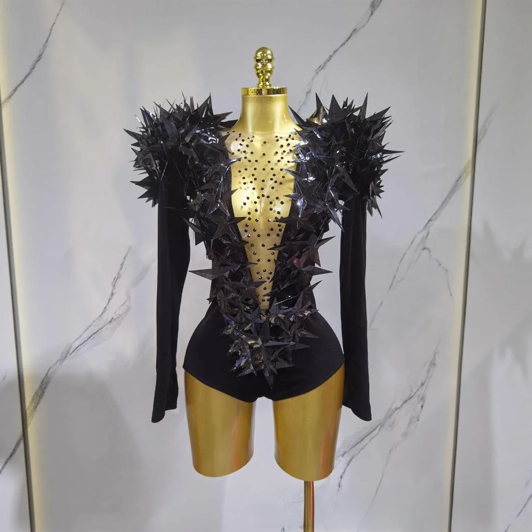 

Sexy Gold 3D Star Exaggerated Shoulder One-Piece Stage Performance Suit Women's Fashionable Traditional Chinese Costume