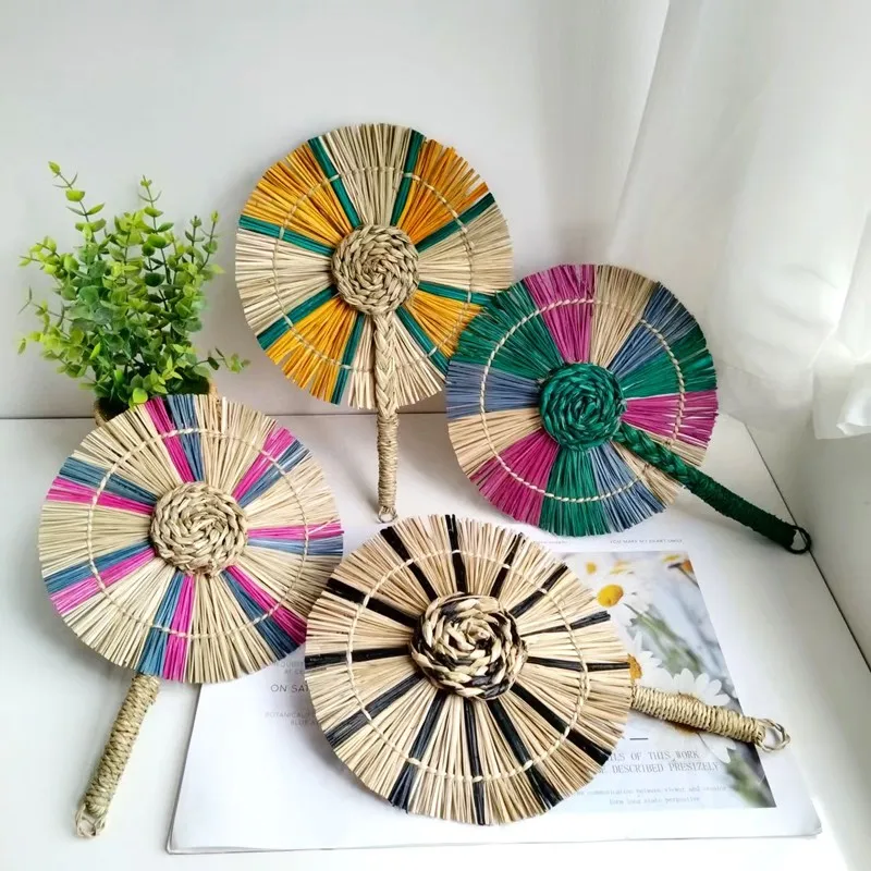 

1PC Handmade Weaving Fan Summer Home Decoration Artistic Craft Fan Unique Design Nordic Hanging Decorations for Bedroom Wedding