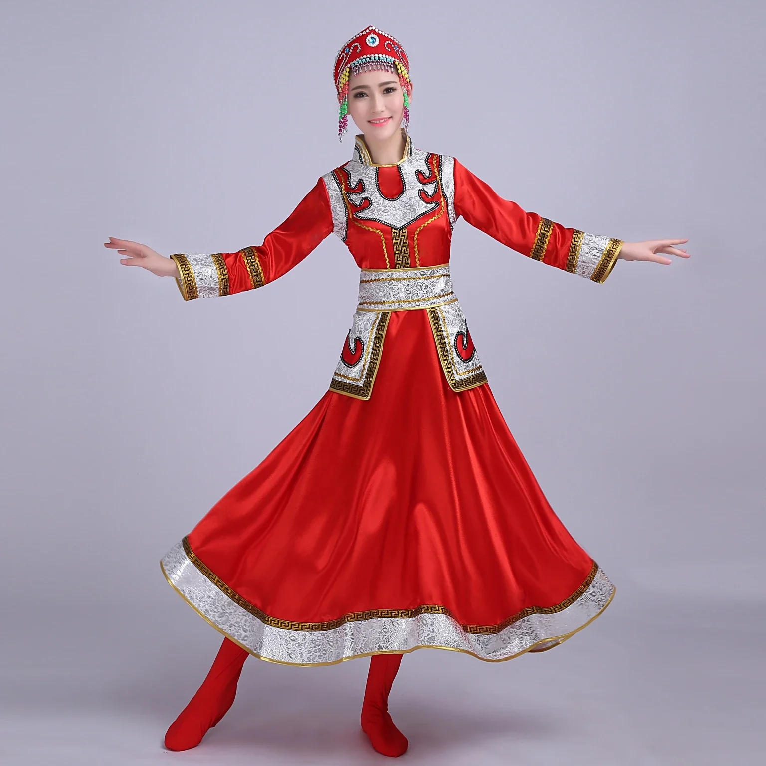 

Mongolian Costumes Dance Dress Women Chinese Folk Stage Classical