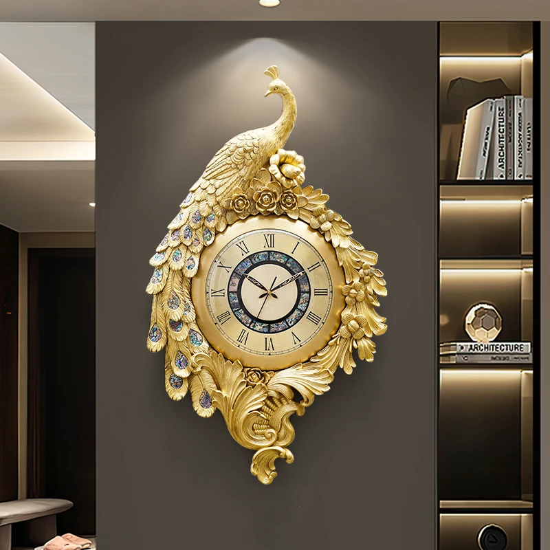 Nordic fashion light luxury peacock wall clock living room home modern creative decoration silent clock wall hanging