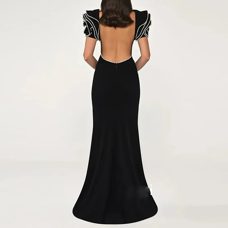 Mingyuan 2026 new designer fashion diamond studded lotus leaf sleeves backless long skirt dress and ground Arabic female dress
