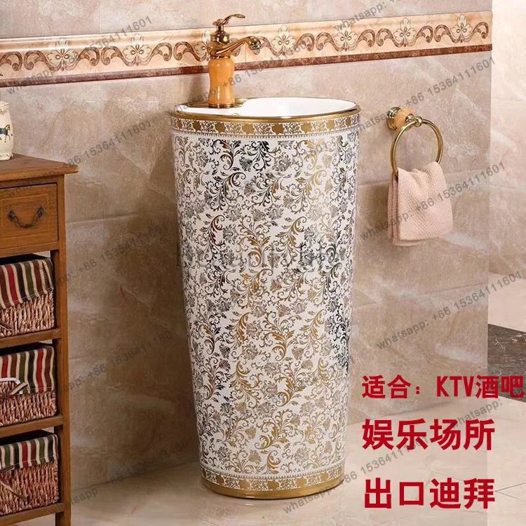 KTV bar entertainment place electroplated gold integrated column pot gold pattern large wash basin