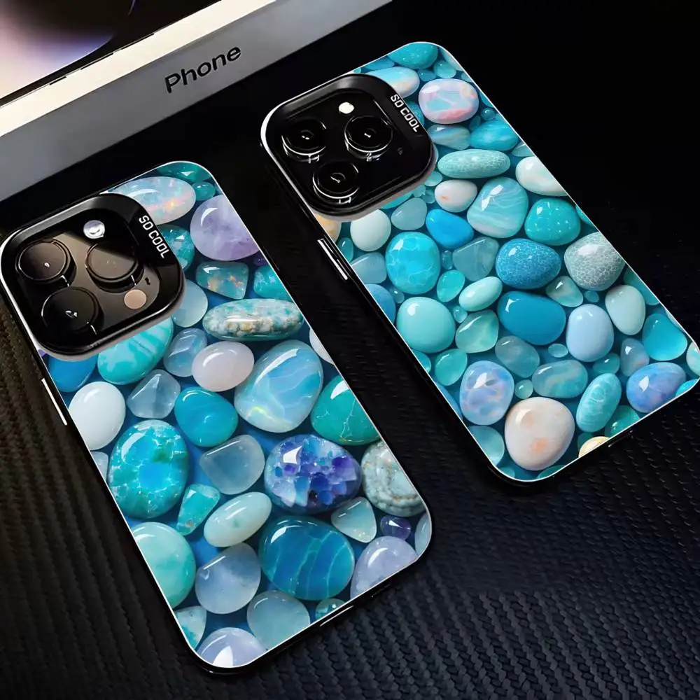 

Colored stones Phone Case For iPhone17,16,15,14,13,12,11 Plus,Pro Max Black Matte Shockproof Cover