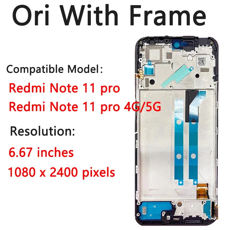 AMOLED LCD For Xiaomi Redmi Note 11 Pro LCD 2201116TG Touch Screen Digitizer with Frame For Redmi Note11Pro 5G 21091116I LCD