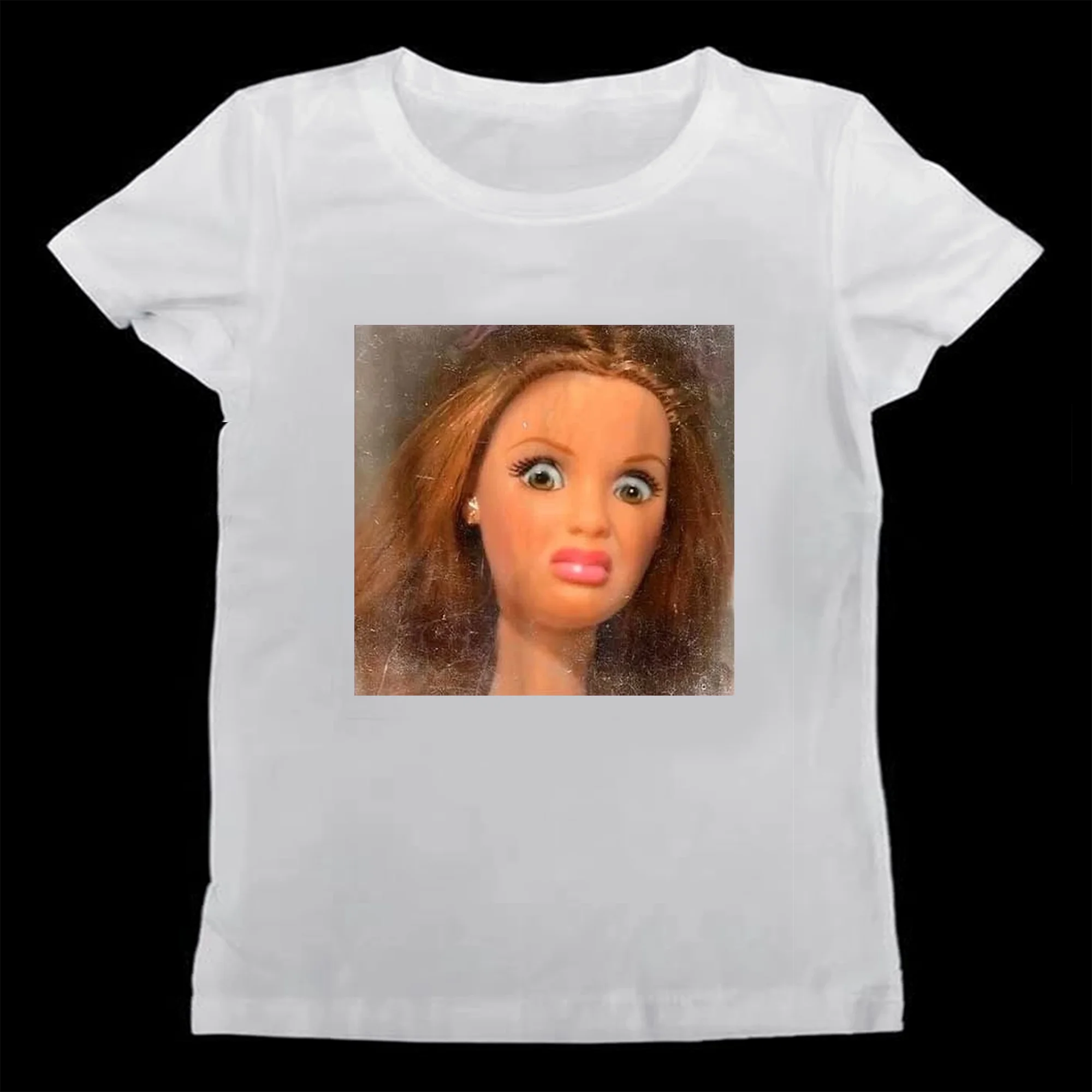 Funny Disgusting Doll Face Meme T-shirt for Women Summer New Fashion Tee Shirts Casual Short Sleeve Streetwear  Wacky Y2k Tops