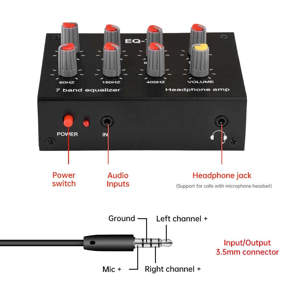 DC5-12V EQ-7 7Stage Balanced Audio Amplifier High Medium Low Frequency Adjustable Preamplifier Audio For Phones Computers Soun