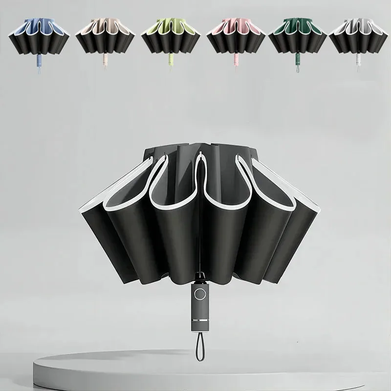 20K Bones Men Women Umbrella Fully Automatic Reverse Folding Umbrella with Windproof Reflective Stripe UV Umbrellas