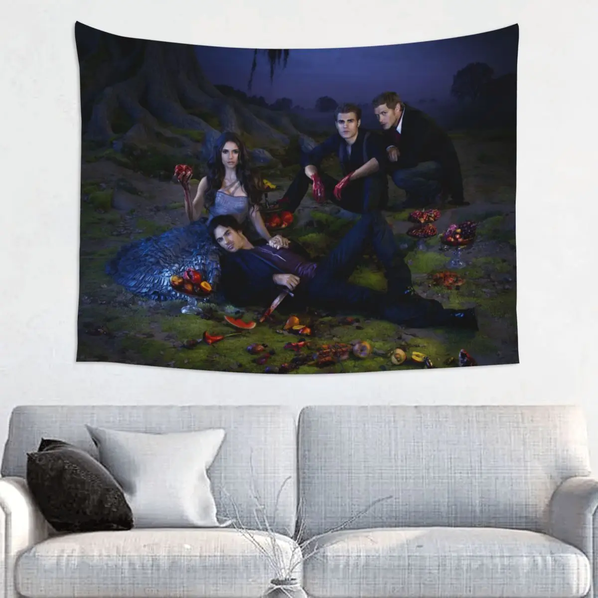 The Vampire Diaries Tapestry Wall Hanging Fabric Tapestry Stefan Salvator Horror INS Wall Blanket Room Decor Yoga Mat