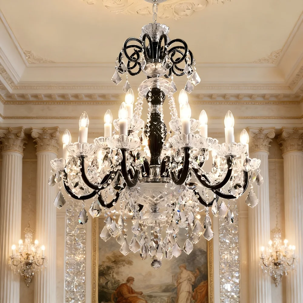 Luxury Black French Crystal Chandelier E14 Crystal Candle Pendant Light for Living Room Crystal LED Indoor Home Decor Luminarias