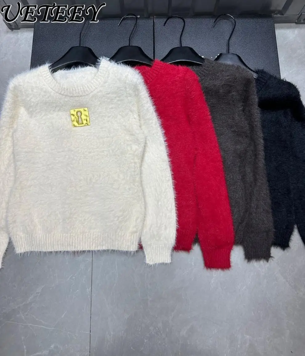 Unique Design Sweater for Women Autumn and Winter Inner Wear Round Neck Knitted Base Shirt Mink Velvet Warm Furry Sweater Jumper