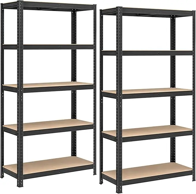 SONGMICS Set of 2 Heavy Duty Shelving Units, Steel Shelving Unit, 5 Shelves, Screwless for Garage, Warehouse, Utility Room