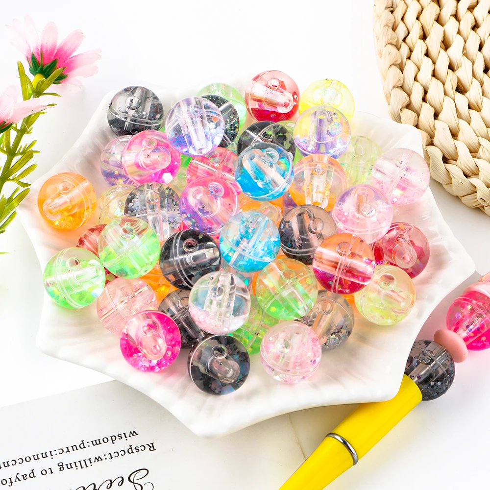 Transparent Oil Liquid Beads Quicksand Water Core Round Acrylic Beads Diy Jewelry Necklace Bracelet Keychain Accessories