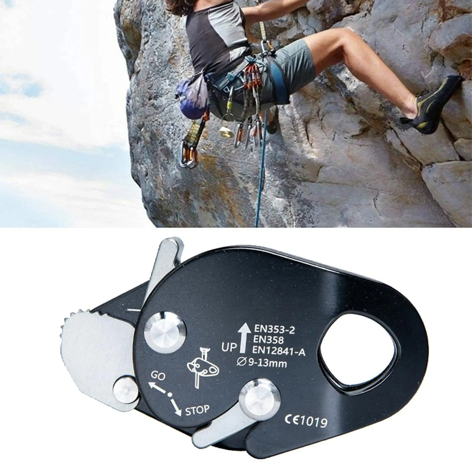 Dispositivo de Seguridad con Bloqueo Automático, Descensor de Aluminio en Forma de Ganso, Equipo de Escalada en Roca para Árboles, Montañas, Escape de Incendios, Trabajo al Aire Libre y Seguridad