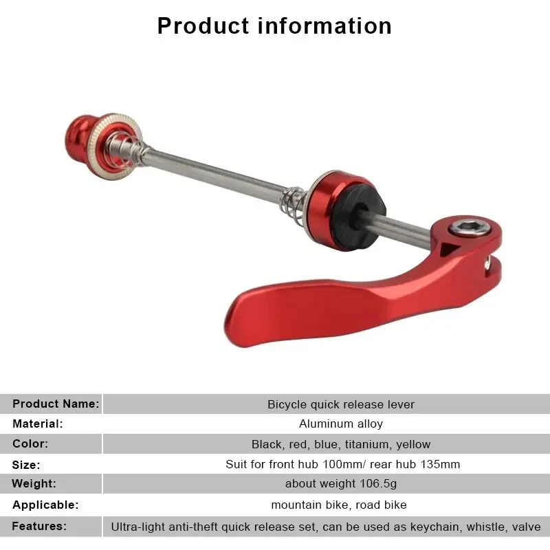RIDERACE Fahrradnabe QR Schnellspanner Hebel Aluminiumlegierung vorne 100 mm hinten 135 mm Felge für Mountainbike Achse Radnabe – Detail 2