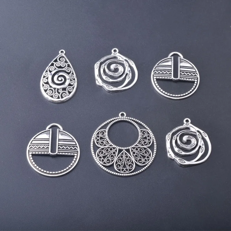 10 Stück/Set Ethnische Antike Silber- und Goldfarbene Anhänger für Schmuckherstellung, Geometrische Quadratische Ovale Boho-Anhänger für DIY Damenohrringe – Detail 5