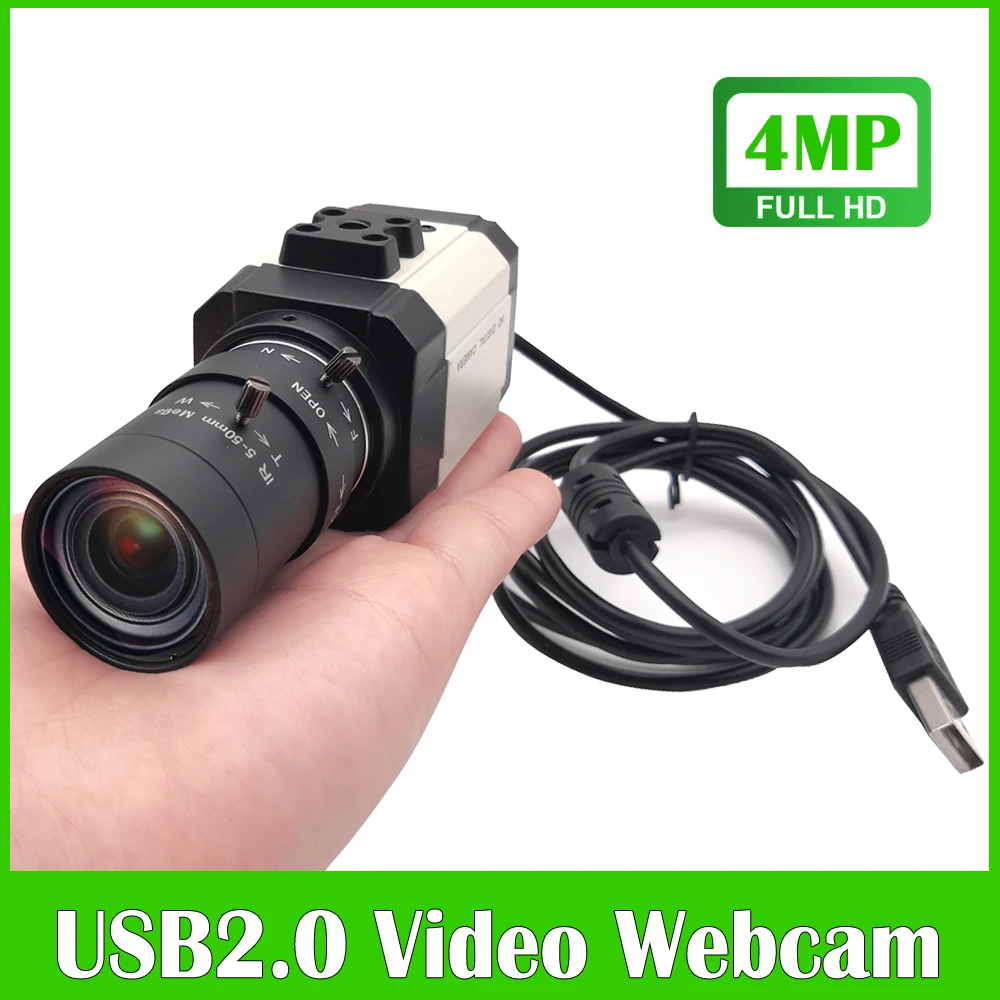 

4MP USB Webcam With Microphone Mini PC Camera High Speed 30fps UVC OTG 5-50/2.8-12mm CS Varifocal Zoom Lens For Live Broadcast